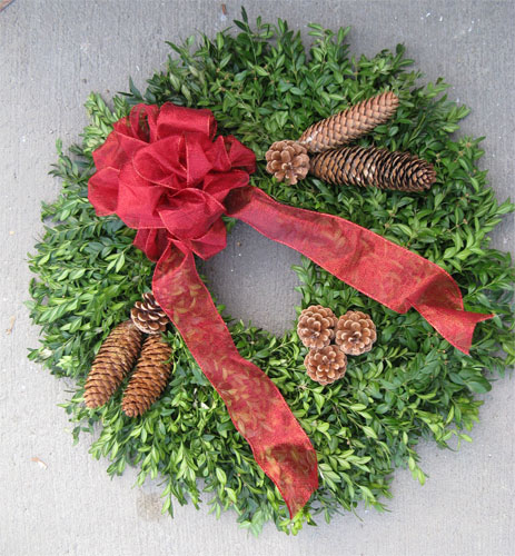 decorated boxwood wreath